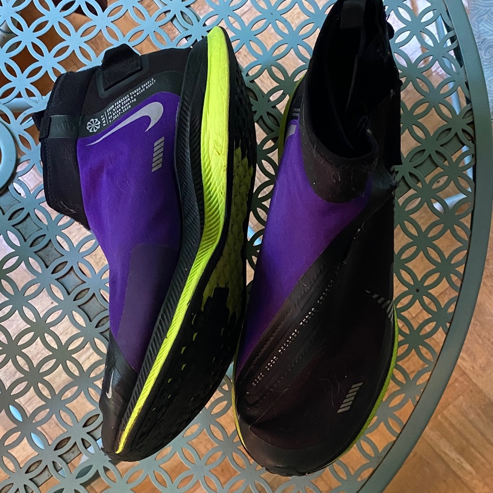 Nike Black and Purple Sneakers with Green Sole
